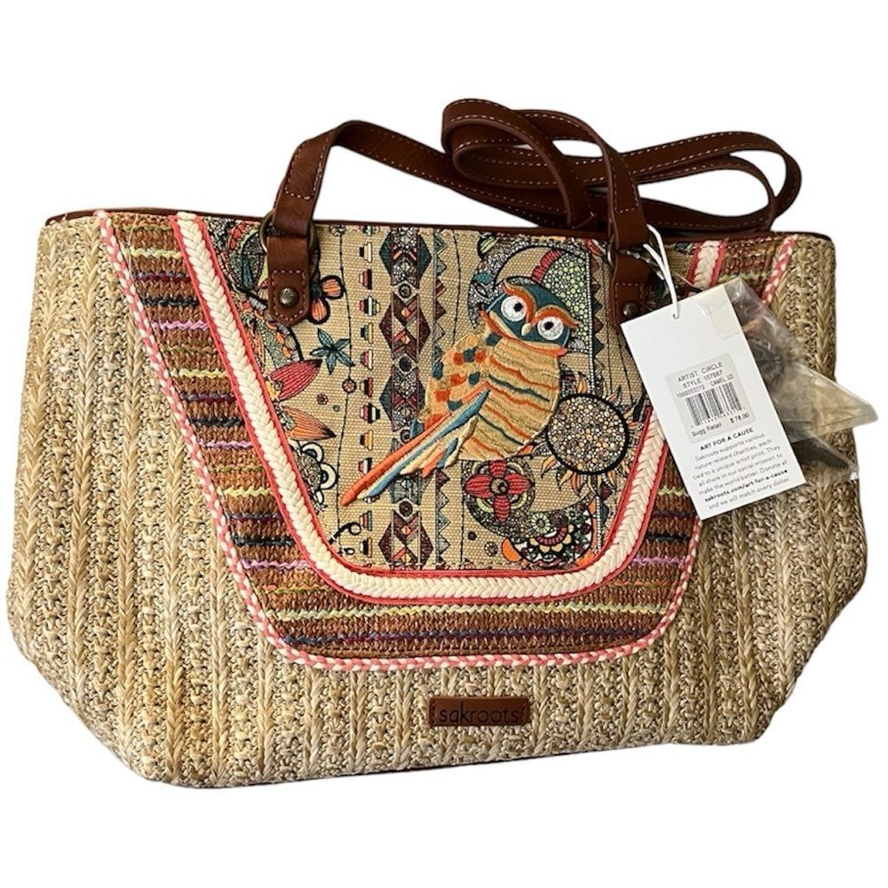 Sakroots “Wild At Heart” Owl Straw Tote Bag